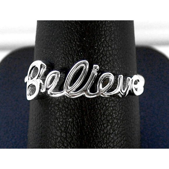 925 STERLING SILVER "Believe" Script Ring Inspirational - Picture 3 of 16